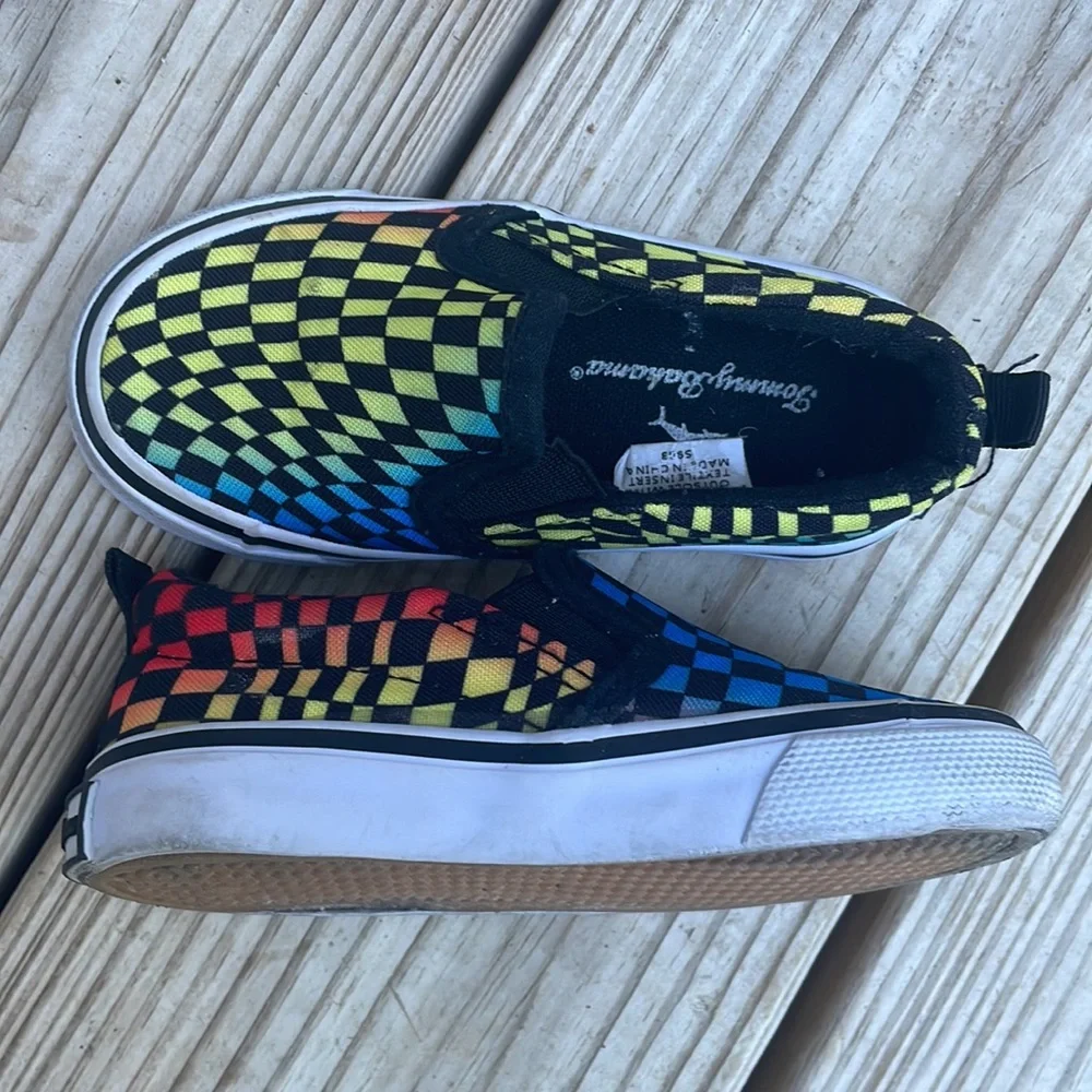 Tommy Bahama Boys Rainbow Checkerboard Slip-On Sneakers Canvas Shoes Size 7